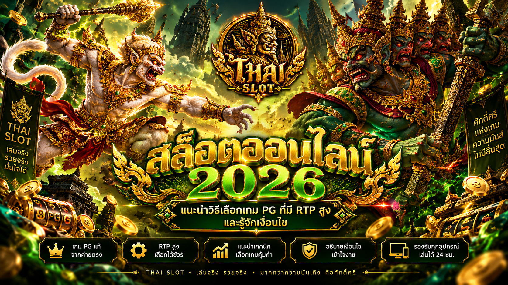 หน้าจอเกมสล็อตสมมติสำหรับอธิบายสัญลักษณ์และกติกา